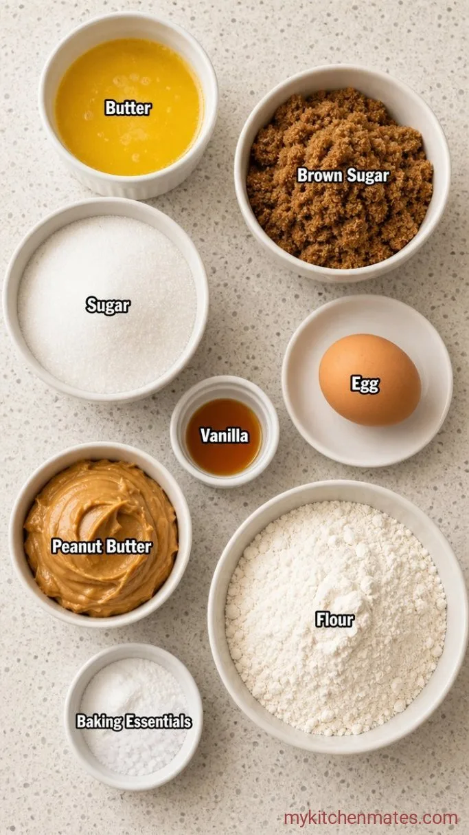 Thick, Chewy Bakery Style Peanut Butter Cookies Ingredients