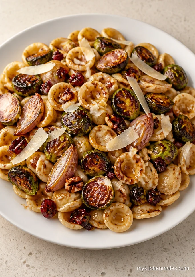 Balsamic Brussels Sprout and Pecan Pasta Salad