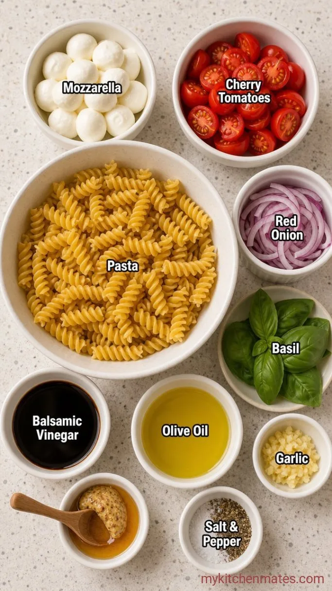 Balsamic Pasta Salad with Mozzarella and Cherry Tomatoes Ingredients