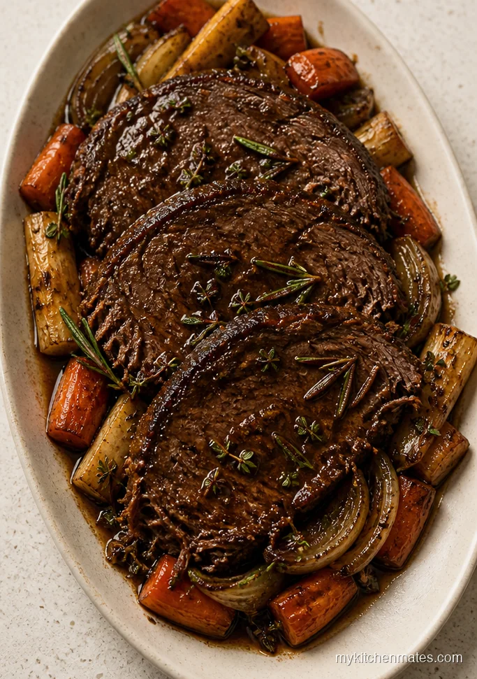 10 Dairy Free Crockpot Recipes for Easy Weeknight Dinners Balsamic Pot Roast with Root Vegetables
