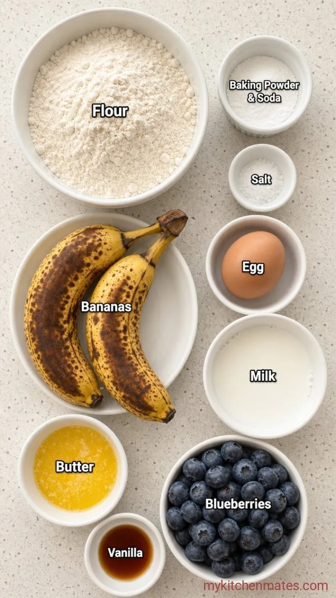 Fluffy Banana Blueberry Pancakes Ingredients