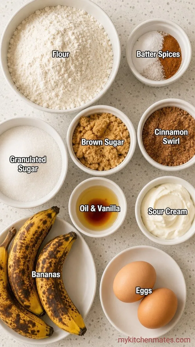 Moist Banana Bread Cake with Cinnamon Swirl Ingredients