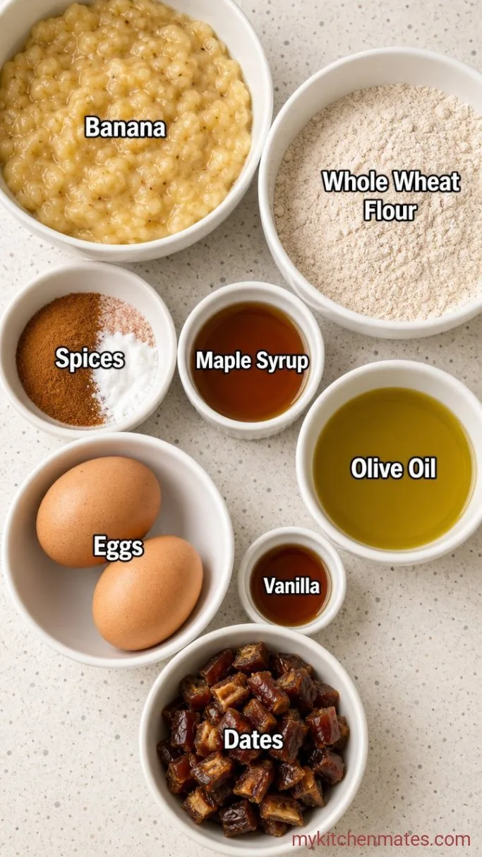 Moist Whole Wheat Banana Date Bread Ingredients