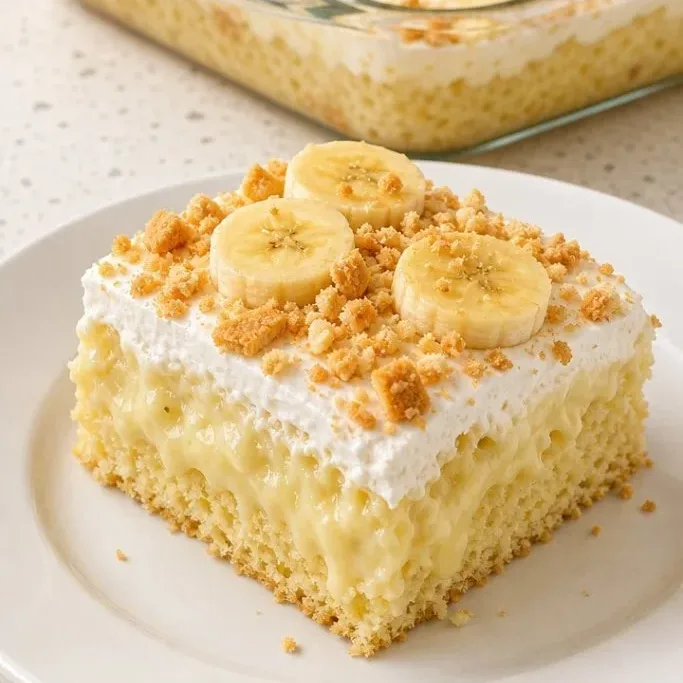 No-Mixer Banana Poke Cake (So Easy) Banana Poke Cake