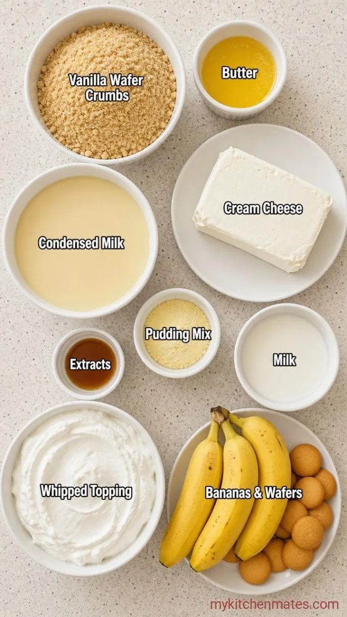 Creamy No-Bake Banana Pudding Cheesecake Ingredients