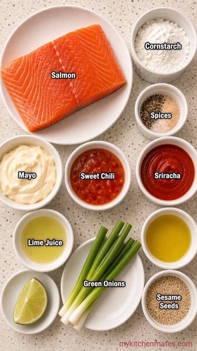 Crispy Air Fryer Bang Bang Salmon Bites Ingredients