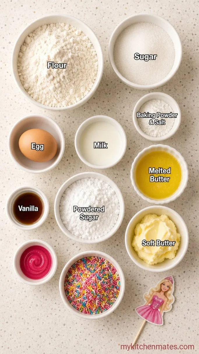 Mini Barbie Bento Cake with Pink Buttercream Ingredients