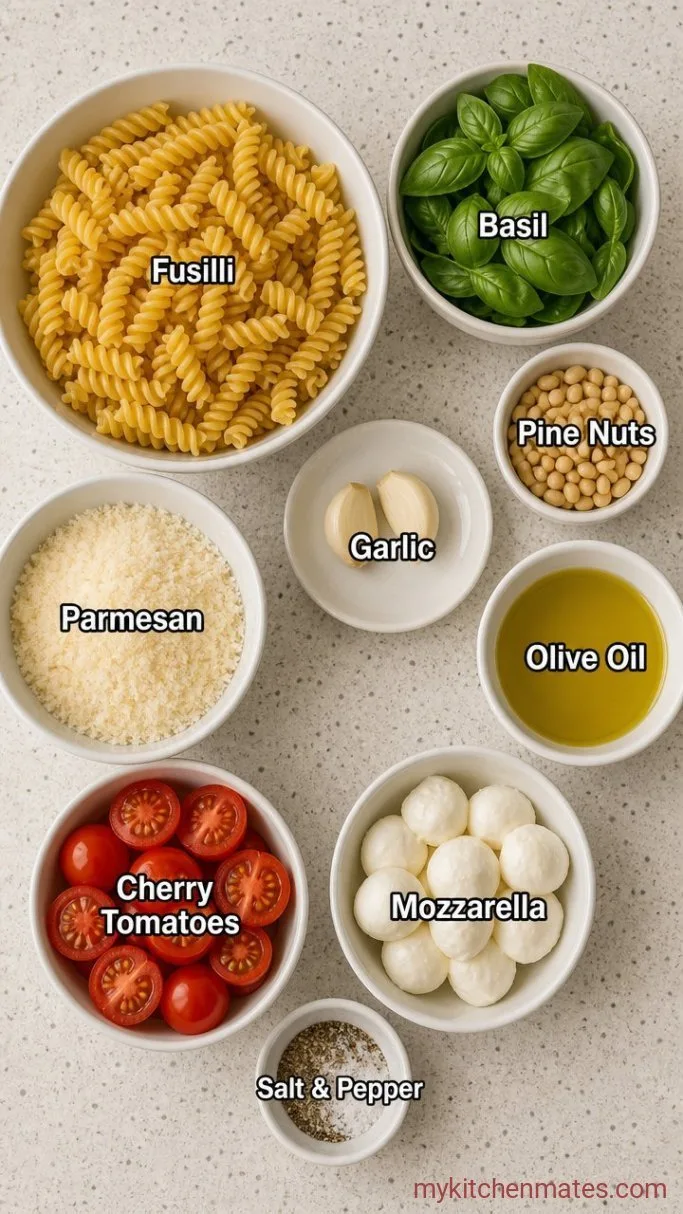 Quick Basil Pesto Pasta Salad Ingredients