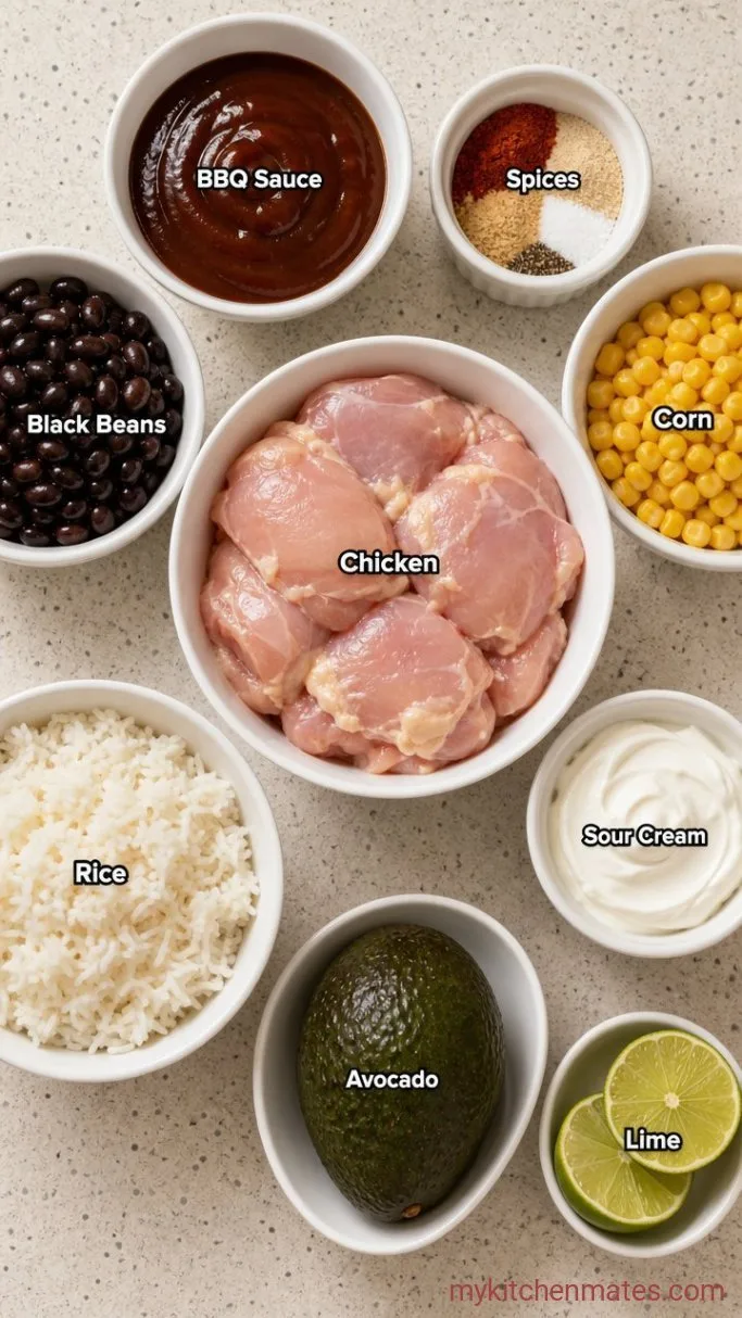 Quick BBQ Chicken Bowl with Black Beans and Corn Ingredients