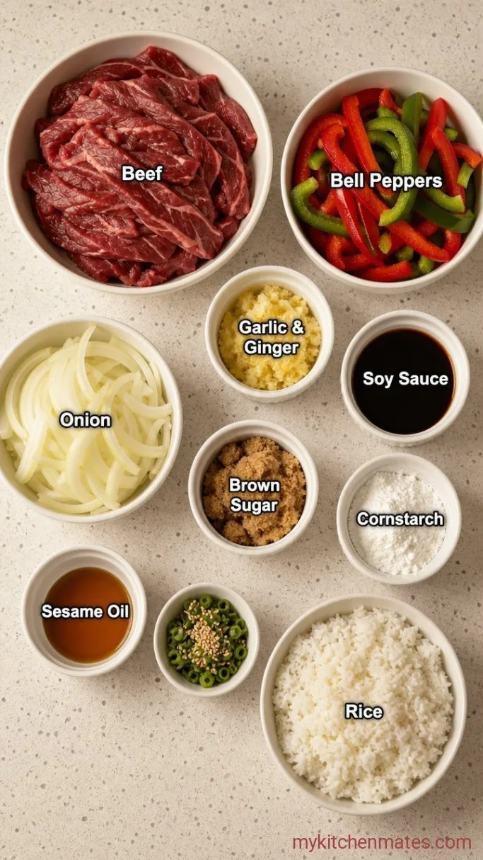 30-Minute Beef and Pepper Rice Bowls Ingredients