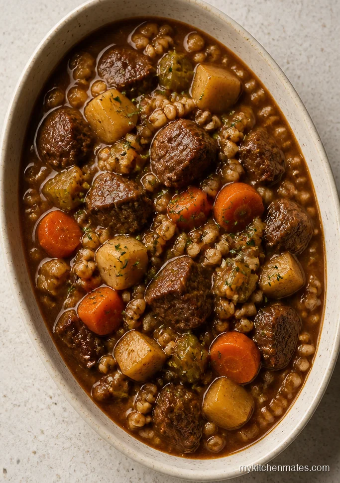 Beef Barley and Root Vegetable Casserole