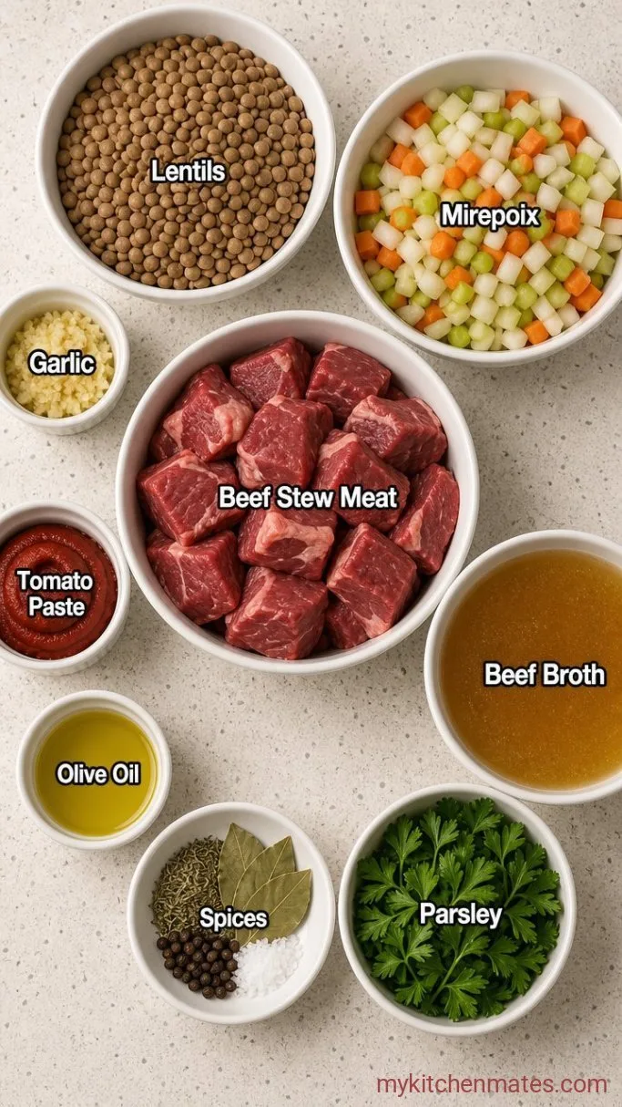 Quick One-Pot Beef and Lentil Soup Ingredients