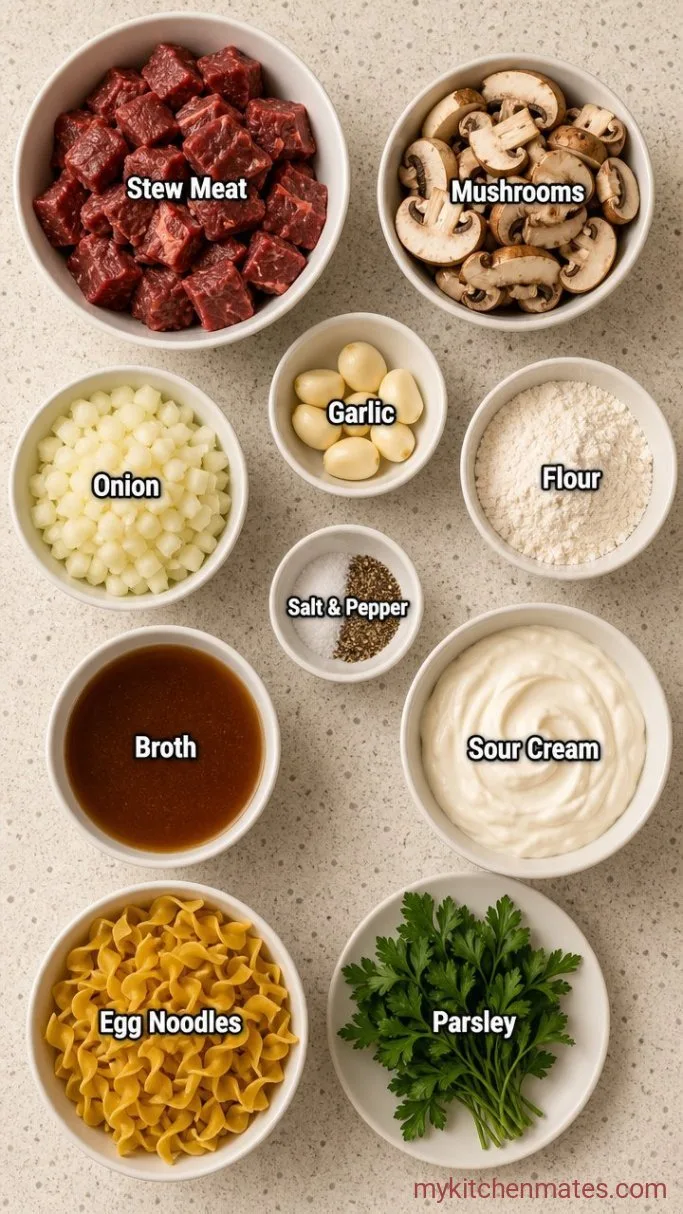 Tender Beef Stroganoff with Stew Meat Ingredients