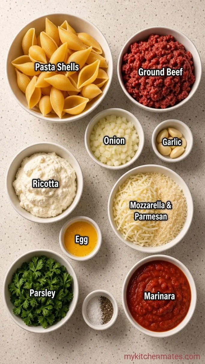 45-Minute Cheesy Beef Stuffed Shells Ingredients