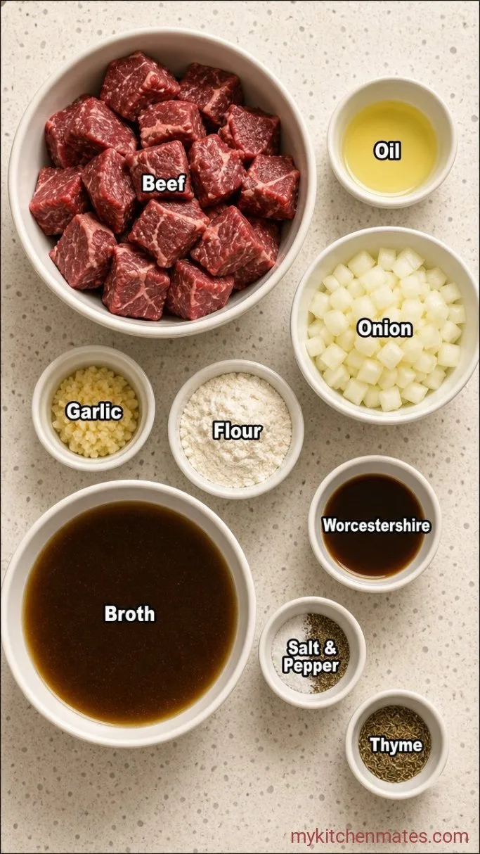 One-Pot Stovetop Beef Tips and Gravy Ingredients