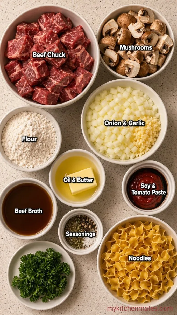 Tender Beef Tips and Noodles in Mushroom Gravy Ingredients