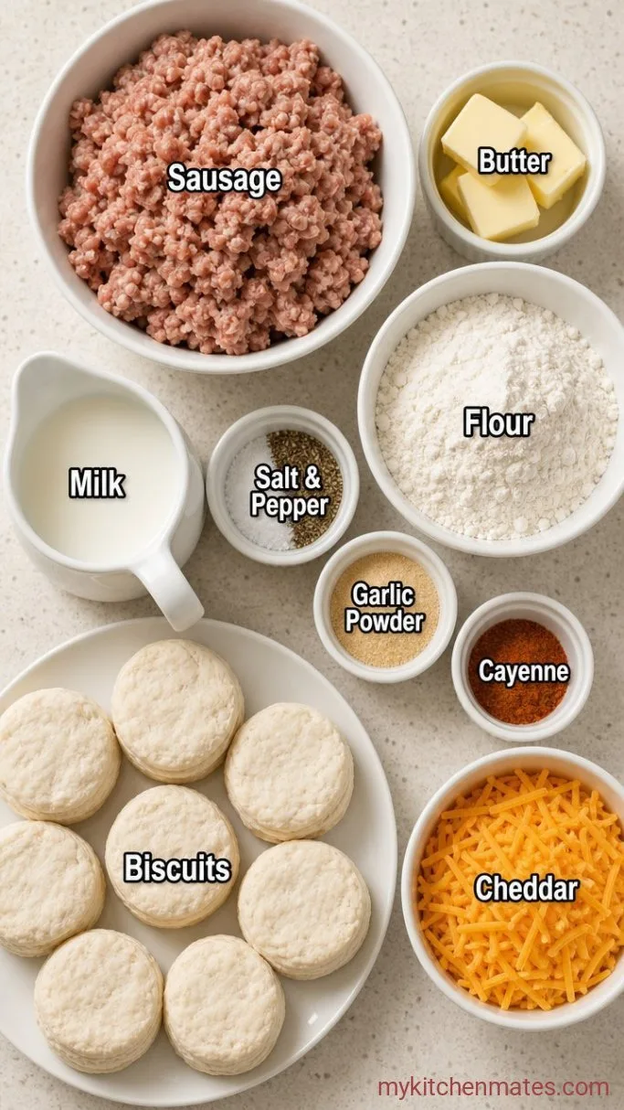 Fluffy Biscuits and Gravy Casserole Ingredients