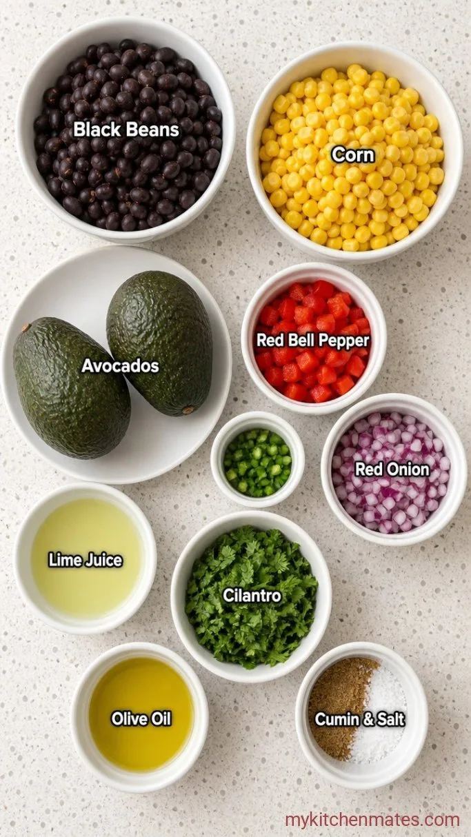 15-Minute Black Bean Corn Avocado Salad Ingredients