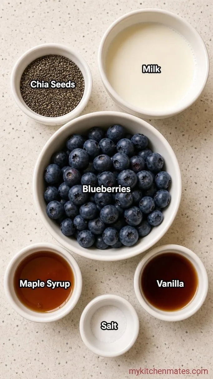 Creamy Overnight Blueberry Chia Seed Pudding Ingredients