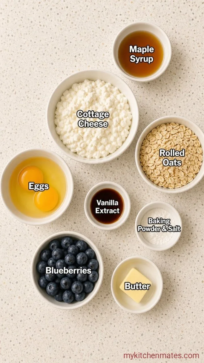 High-Protein Blueberry Cottage Cheese Breakfast Bake Ingredients