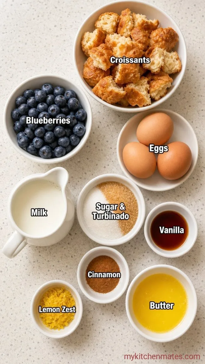 Buttery Blueberry Croissant Breakfast Bake Ingredients