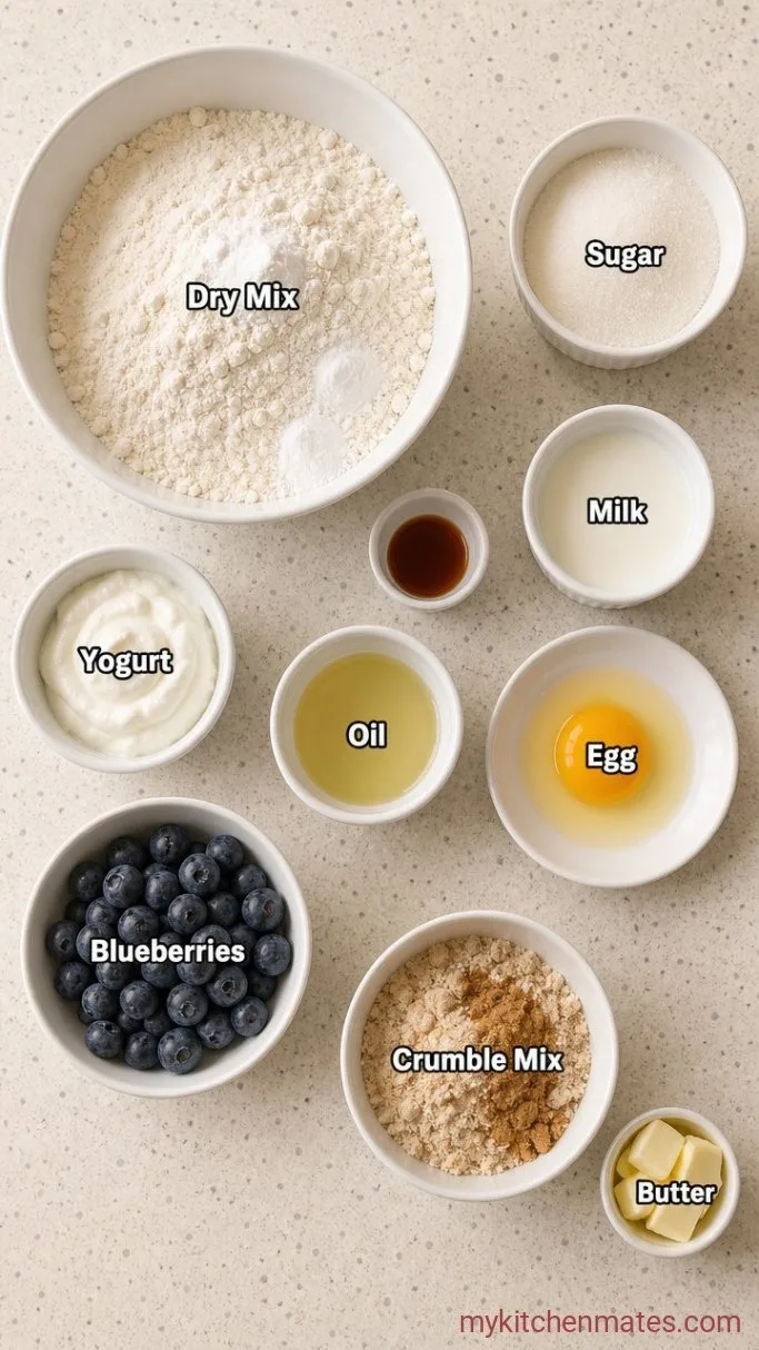 Bakery-Style Blueberry Crumble Muffins Ingredients