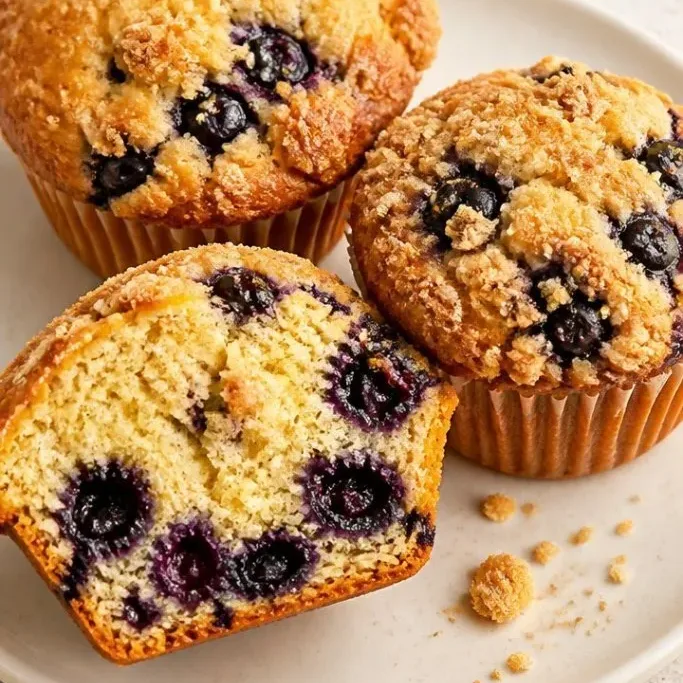 Tall Blueberry Muffins with a Buttery Crumble Topping Blueberry Muffins With Crumble Topping