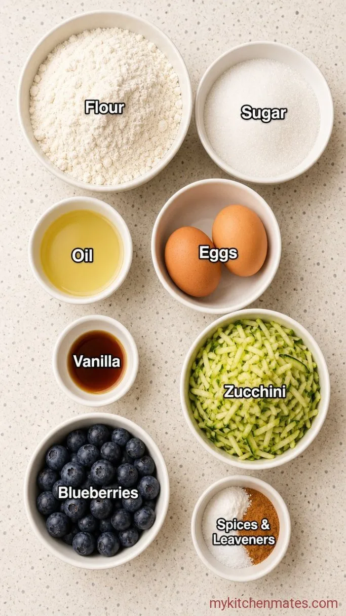 One-Bowl Blueberry Zucchini Bread Ingredients