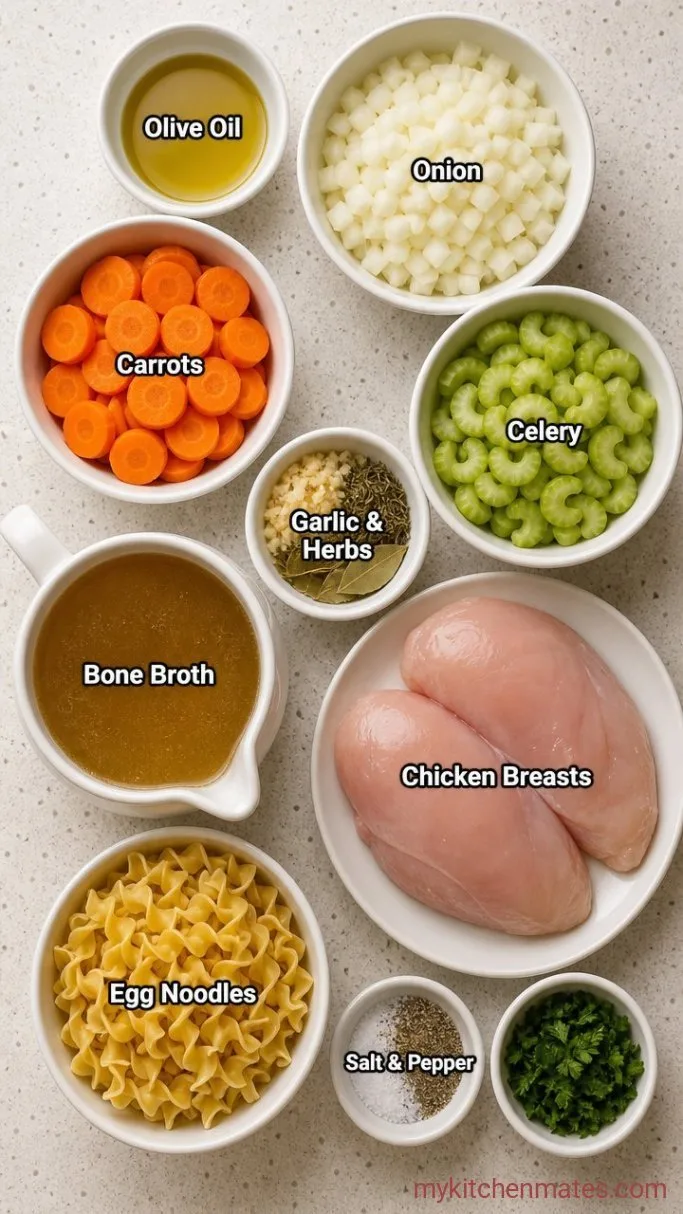 Hearty Bone Broth Chicken Noodle Soup Ingredients