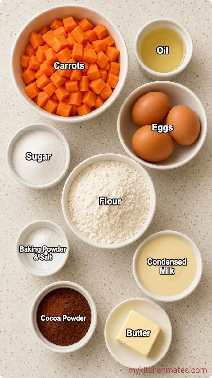 Moist Blender Brazilian Carrot Cake with Fudgy Chocolate Topping Ingredients