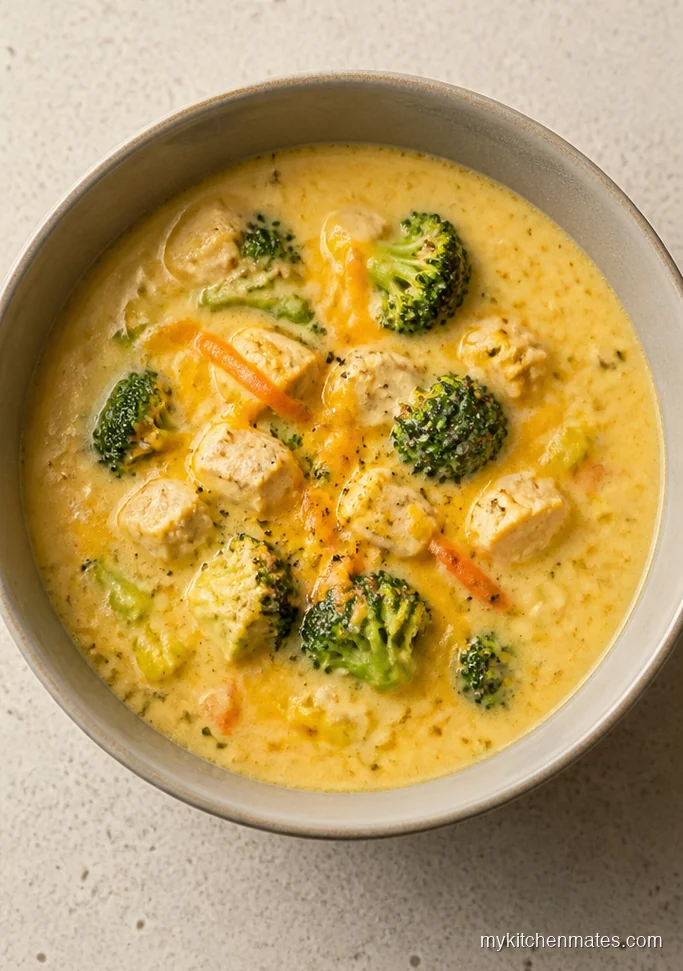 Broccoli Cheddar and Chicken Soup