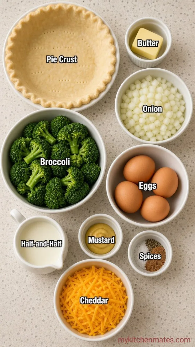 Broccoli Quiche with a Flaky Crust (No Soggy Bottom) Ingredients