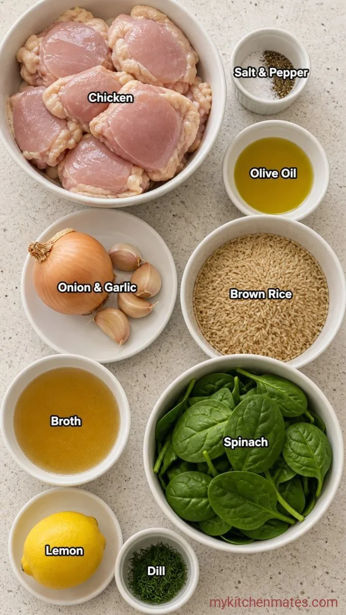 One-Pot Lemon Chicken and Brown Rice with Spinach Ingredients