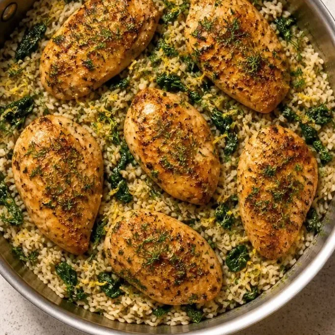 One-Pot Lemon Chicken and Brown Rice with Spinach Brown Rice Recipes