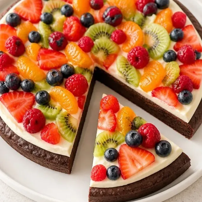Brownie Fruit Pizza with Cream Cheese Frosting & Berries Brownie Fruit Pizza