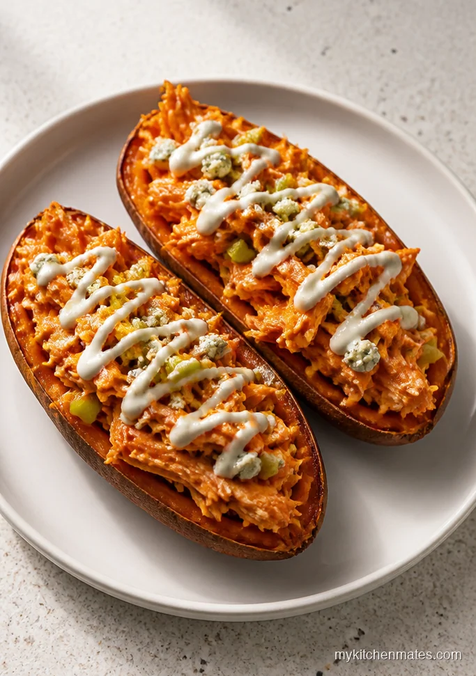 Buffalo Chicken Stuffed Sweet Potatoes