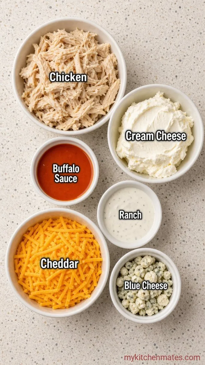 Quick 6-Ingredient Buffalo Chicken Wing Dip Ingredients
