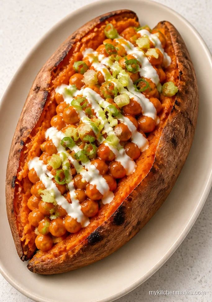 Buffalo Chickpea Stuffed Sweet Potatoes