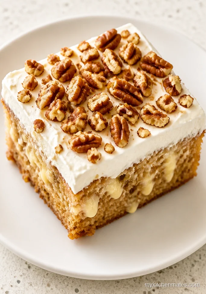Butter Pecan Poke Cake with Vanilla Topping