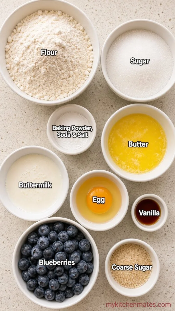 Tall, Tender Buttermilk Blueberry Muffins Ingredients