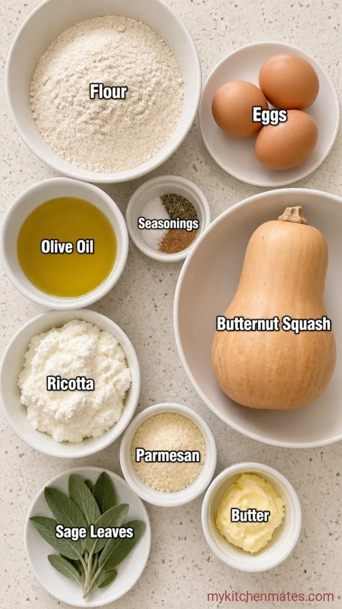 Homemade Butternut Squash Ravioli with Brown Butter and Sage Ingredients