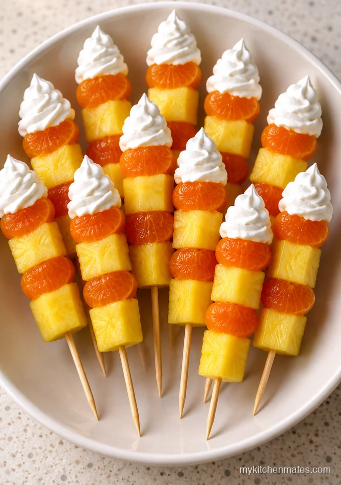13 Spooky Halloween Party Finger Foods for Your Bash Candy Corn Fruit Skewers