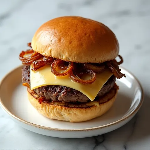 Caramelized Onion and Swiss Smash Burger