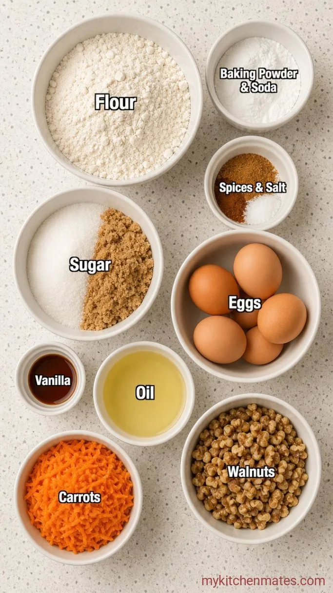 Moist Carrot Cake Muffins (One Bowl, 30 Minutes) Ingredients