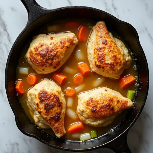 Cast Iron Skillet Chicken with Cornmeal Dumplings