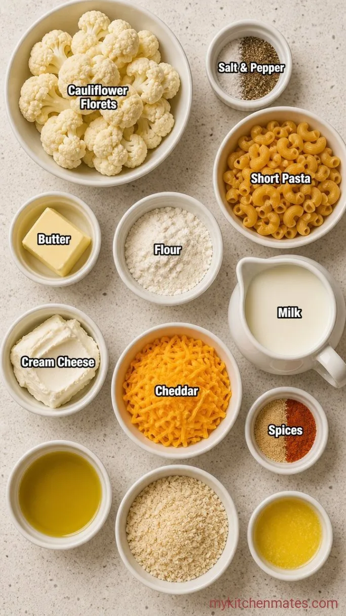 Crispy-Topped Baked Cauliflower Mac and Cheese Ingredients