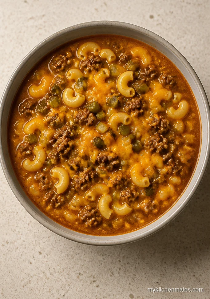 Cheeseburger Beef Noodle Soup