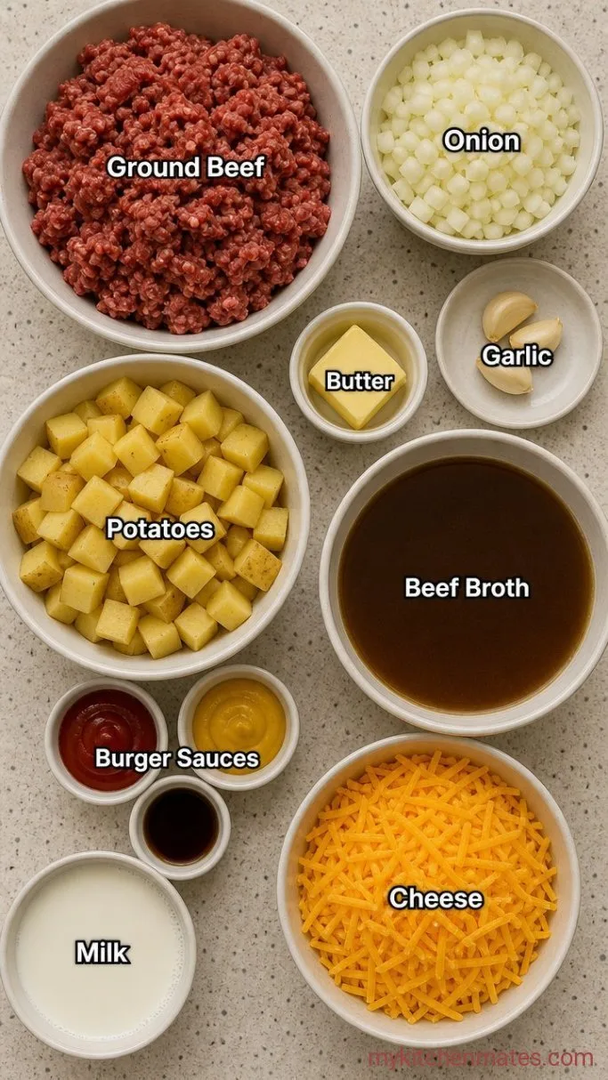Creamy One-Pot Cheeseburger Potato Soup Ingredients