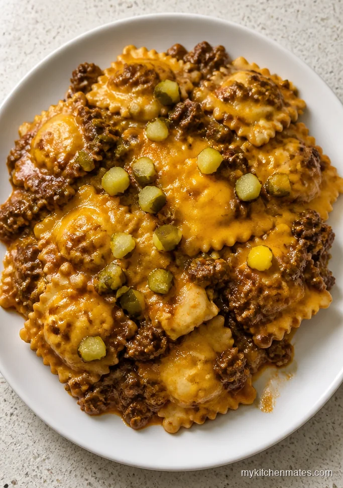 Cheeseburger Ravioli Crockpot Casserole