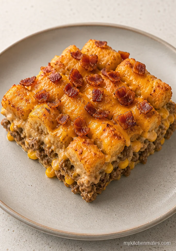 Cheesy Beef Bacon Tater Tot Casserole